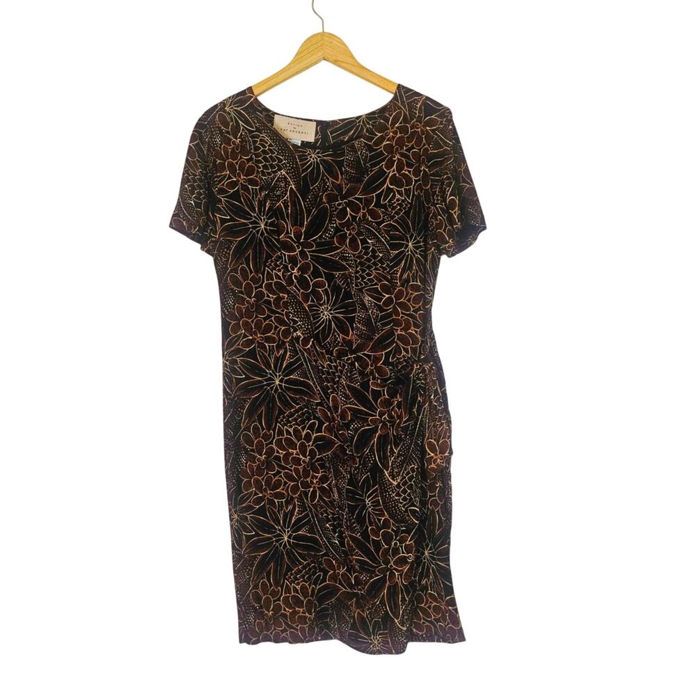 Design by Pat Argenti Vintage 100% Silk Faux Wrap Dress Botanical Print Size 10